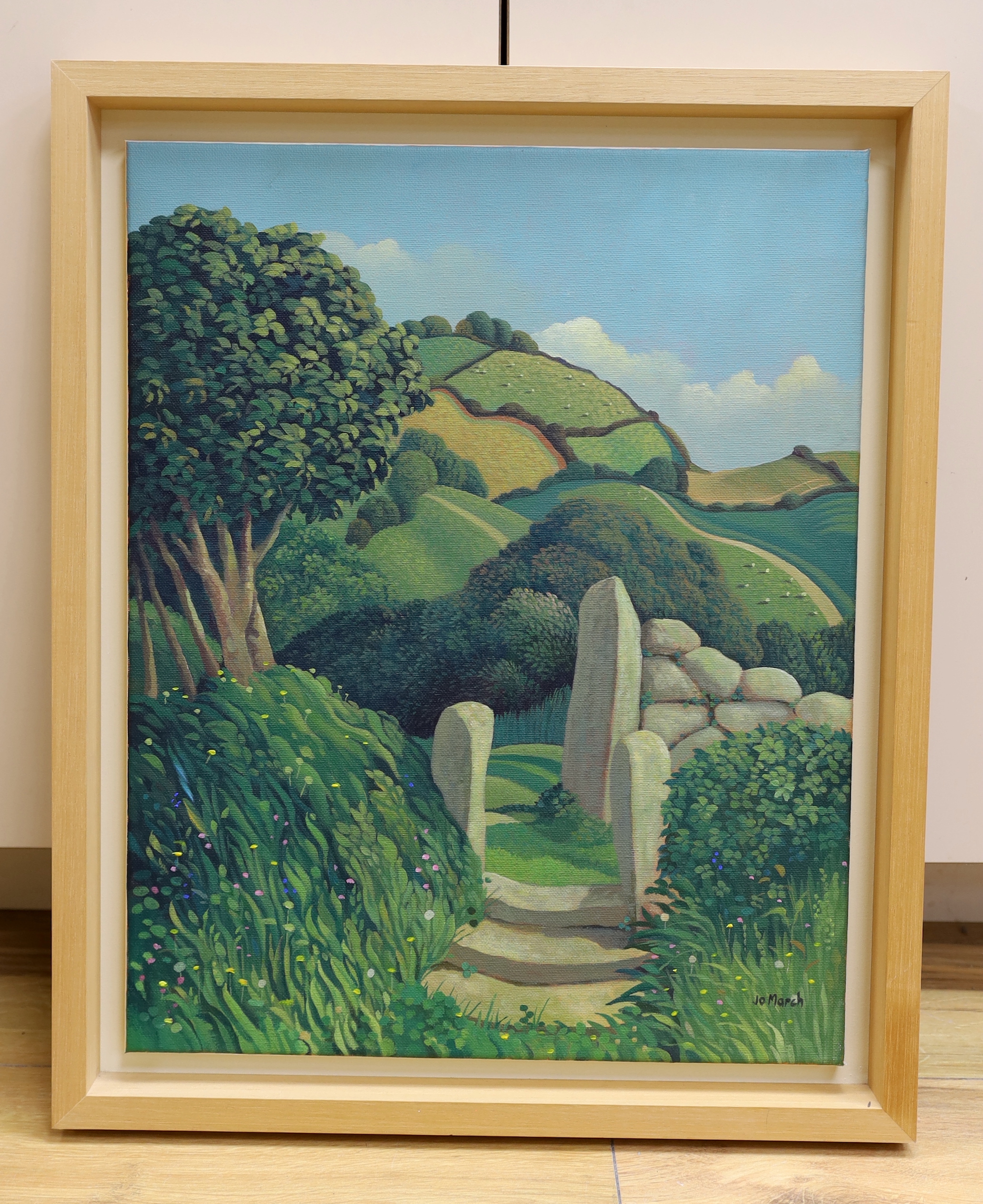 Jo March (b.1962), oil on canvas, Hillside landscape, signed, Mid Cornwall Galleries label verso, 50 x 40cm